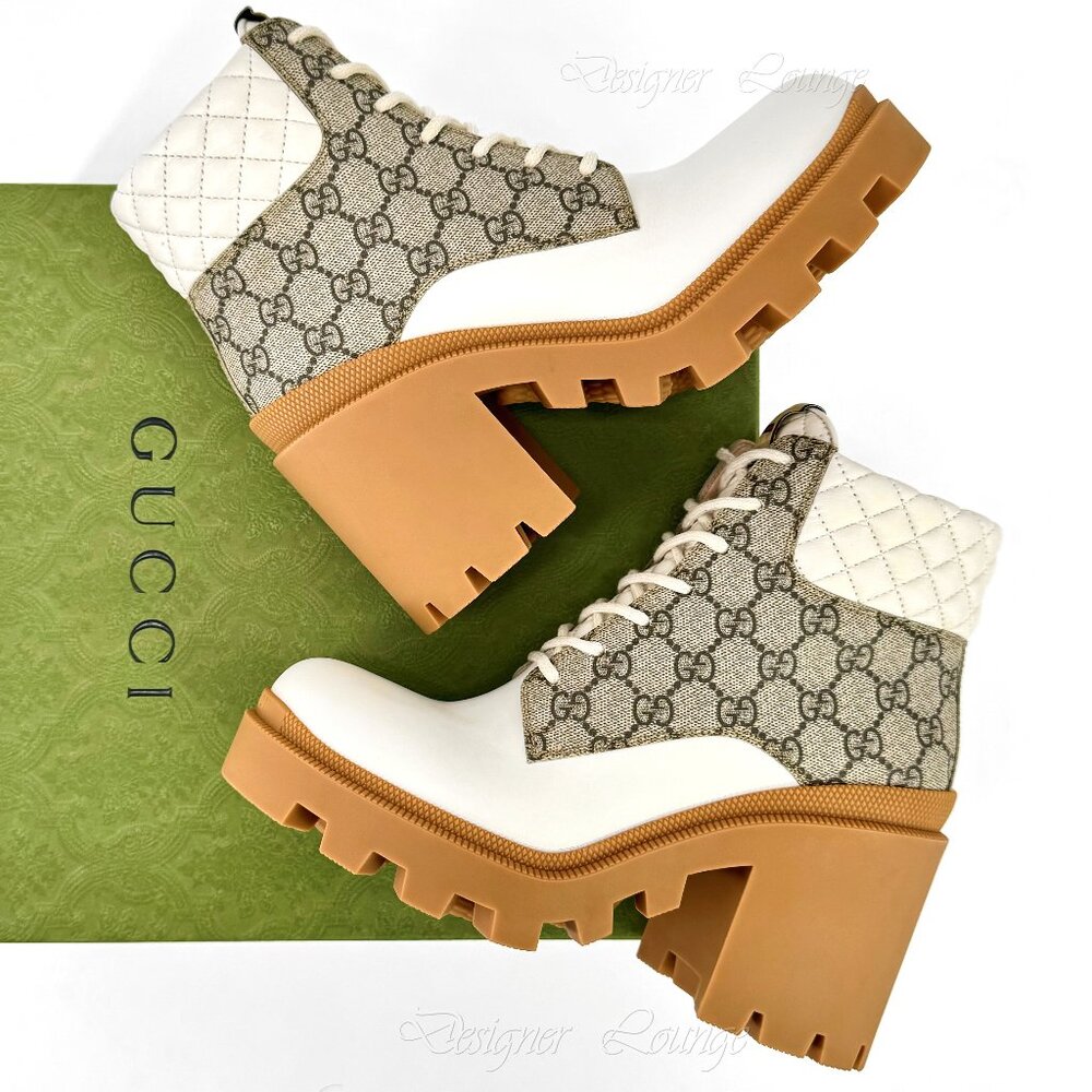 NEW GUCCI Apollo GG Supreme Canvas Leather Platform Ankle Bootie EU 41.5/US 11.5
